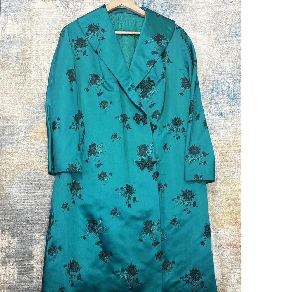Vintage Teal Embroidered Formal Coat Dress Set Baroque Opera Style Custom Made - Picture 10 of 11